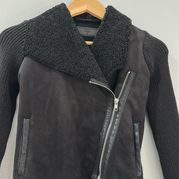 BLANKNYC Fitted Side Zip Faux Fur Collar Suede Leather Moto Sweater Jacket - Picture 2 of 13